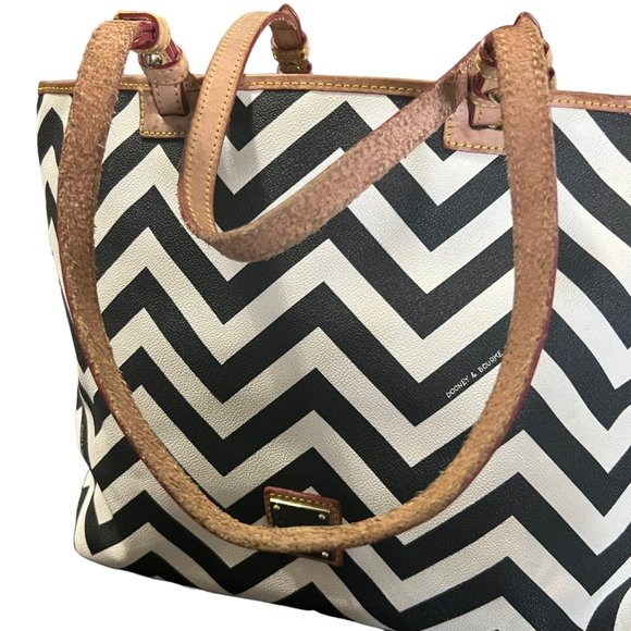Dooney & Bourke Chevron Tote Bag Black White - Picture 11 of 14